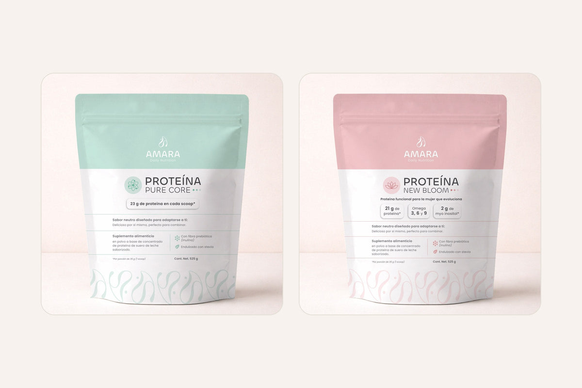 Proteína Pure Core y Proteína New Bloom de AMARA, de suero de leche