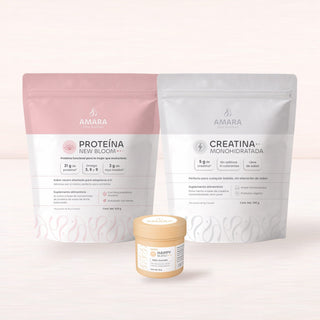 New Prime con Happy Blend: Proteína New Bloom, Happy Blend y Creatina Monohidratada de AMARA