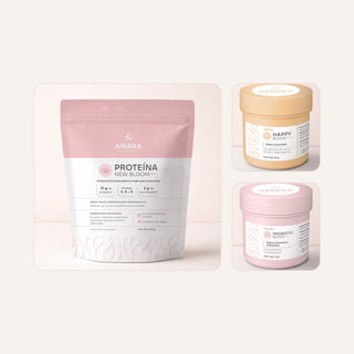 Trío: Proteína New Bloom con Happy Blend y Probiotic Blend de AMARA