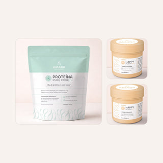 Trío: Proteína Pure Core con 2 Happy Blend de AMARA