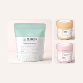 Trío: Proteína Pure Core con Happy Blend y Probiotic Blend de AMARA